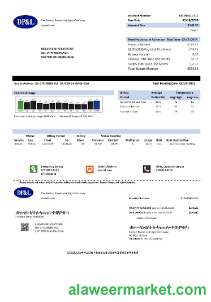 USA Ohio DP&L business utility bill template in Word and PDF formats